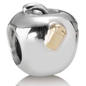 Pandora Apple & Worm Charm – Retired Sterling Silver & 14K Gold Teacher Bead